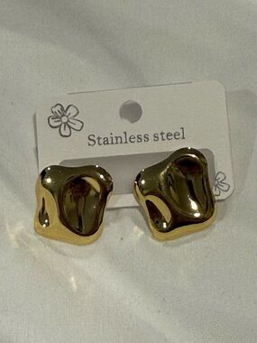 Gold Stainless Steel Abstract Stud Earrings